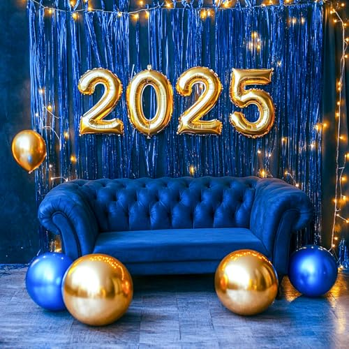 Image of PartyWoo Dark Blue Streamers Fringe Backdrop 3pcs Navy Blue Foil Fringe Curtain 8.2FT Tinsel Backdrop for Birthday Gender Reveal Baby Shower Graduation Pool Under The Sea Ocean Party Decorations