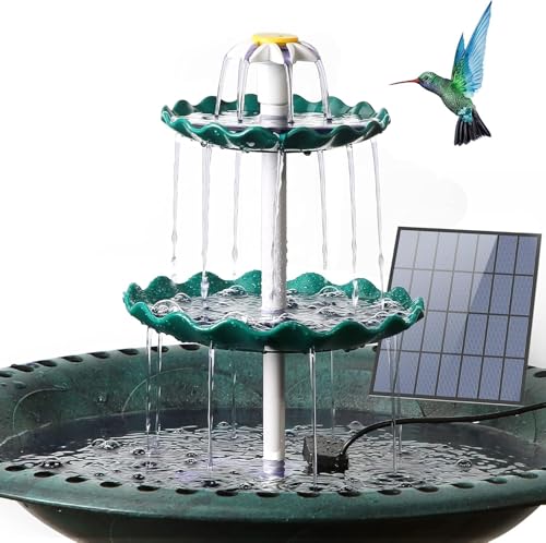 AISITIN DIY Brunnen Vogeltränke Sets mit 3 5W Solar Springbrunnen 3 Stufige Vogelfütterer für Draußen Vogelbad und DIY Solarbrunnen Abnehmbar und Geeignet für Garten Wasserspiel(Dunkelgrün)