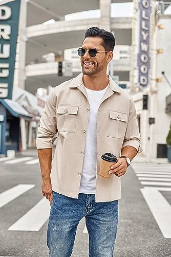 COOFANDY Men's Casual Shirt Jacket Long Sleeve Button Down Overshirt Lightweight Shacket with Pockets4