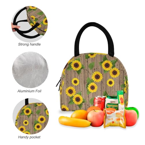 Kids Bookbags, Sunflowers Rustic Wooden Insulated Waterproof Backpack, Book Bags with Lunch Box4