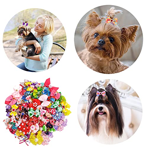 50 Stück Hunde Haarschmuck,Haustier Haarspange mit Gummibändern,Hund Haarschleifen für Kleine Hunde Katzen Welpen,Zufällige Farbe