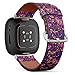 CJBROES Replacement Leather Watch Band, Compatible with Fitbit Versa 3 and Fitbit Sense of Wristband Bracelet Accessory - Paisley Watercolor Floral Tile