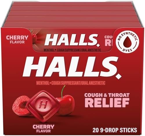 HALLS Cough & Throat Relief Cherry Cough Drops, 180 ct
