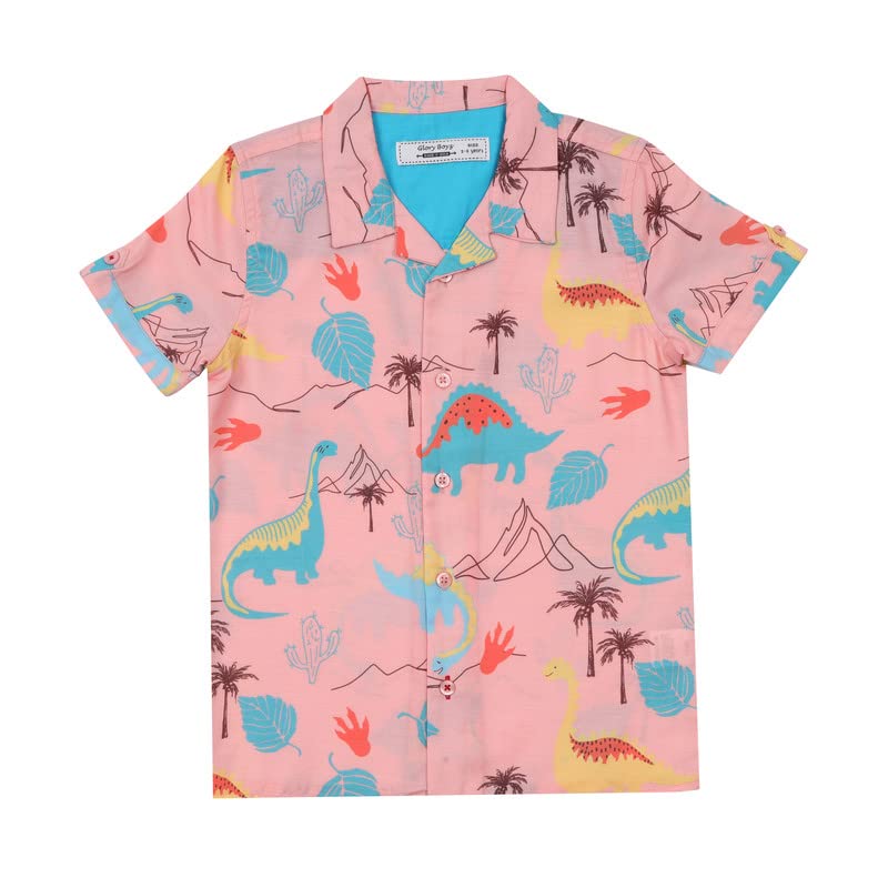 GLORYBOYZRegular Fit Dinosaur Theme Printed Designer Classic Casual Trendy Comfortable Half Sleeve Soft Fabric Shirt for Boys & Kids