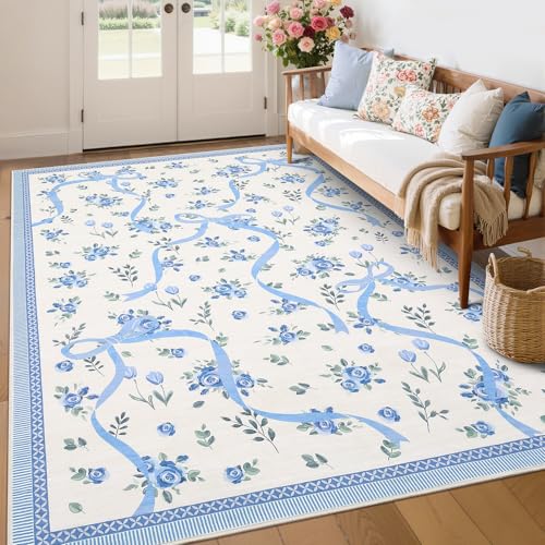 GarveeHome Blue and White Rugs for Bedroom Girls, 6x9 Rug for Living Room
