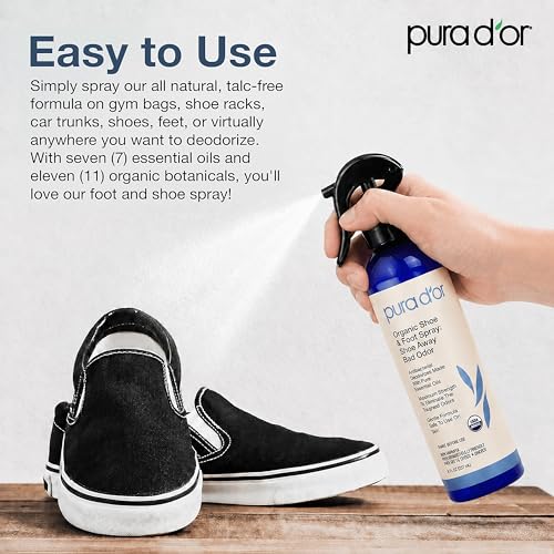 Image of PURA D'OR Organic Shoe & Foot Odor Eliminator Spray (8oz) Deodorizes & Removes Bad Smells with Eucalyptus, Peppermint, Tea Tree, Lemongrass Essential Oil, Maximum Strength (Packaging may vary)