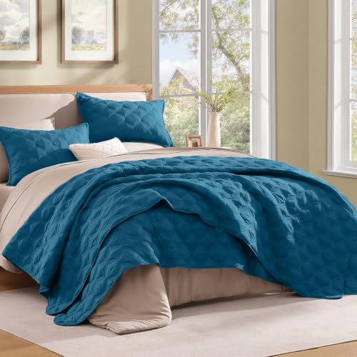 Image of Litanika Queen Quilt Bedding Set, 3 Pieces Teal Blue Bedspreads Set
