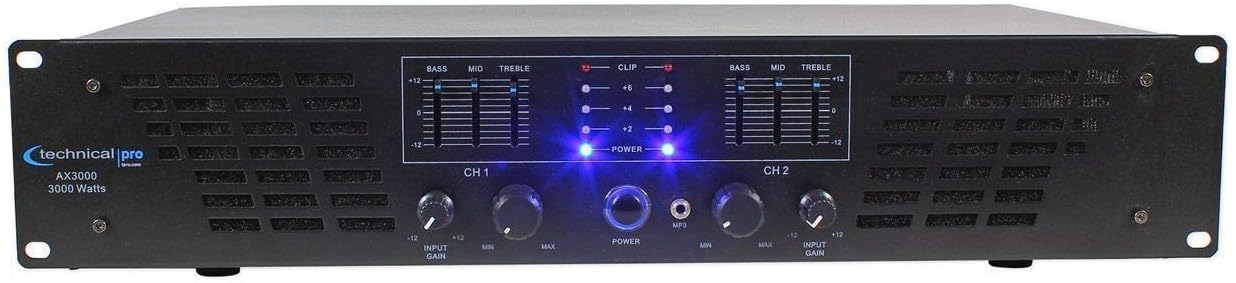 Technical Pro AX3000 3000 Watt 2 Channel 2U DJ Power Amplifier w/ 3 Band EQ
