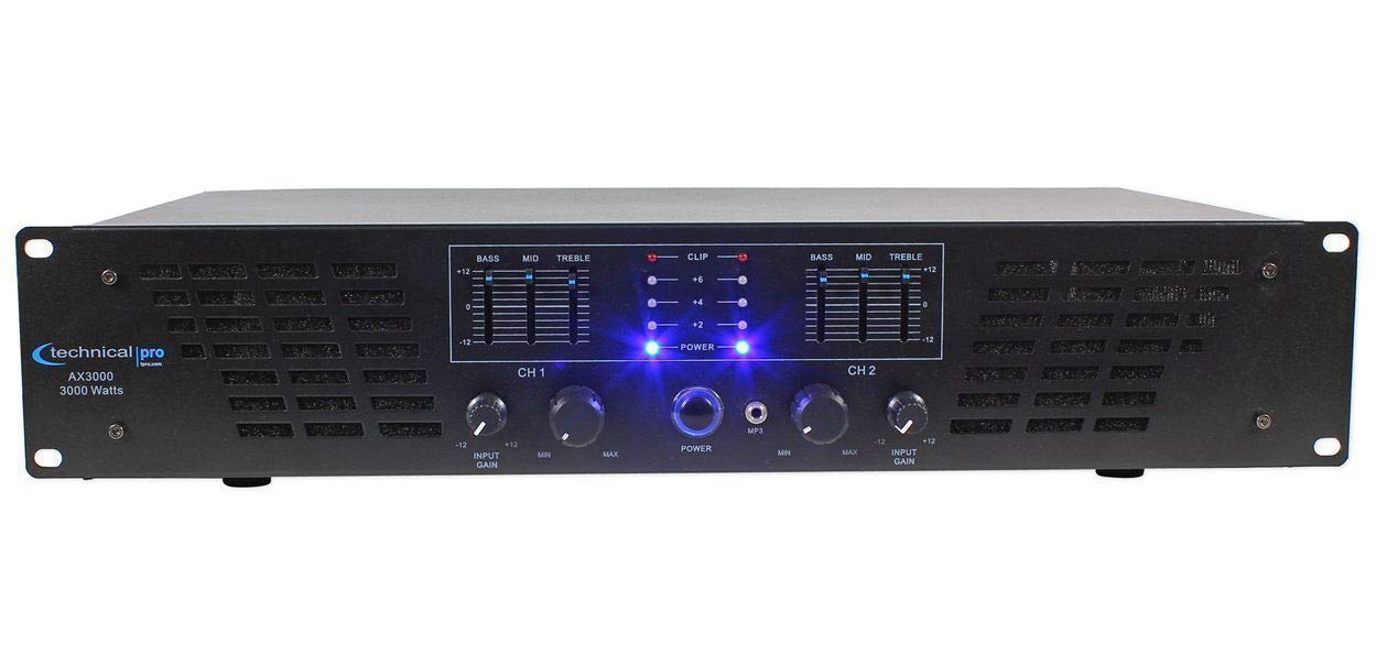 Technical Pro AX3000 3000 Watt 2 Channel 2U DJ Power Amplifier w/ 3 Band EQ