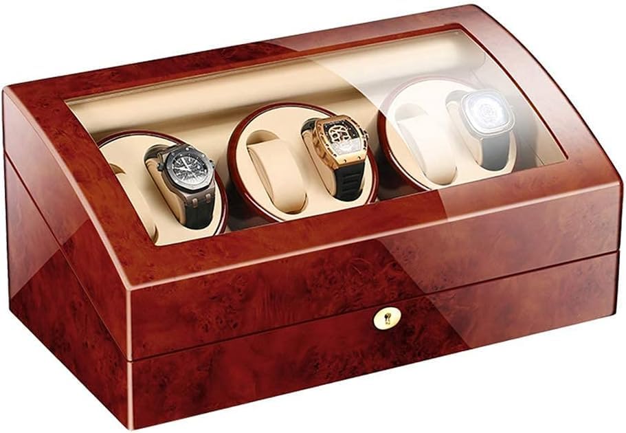 Automatic Watch Winder Storage Dispaly Case with Quiet Motor and 5 Rotation Models Wood Shell Piano Finish for M