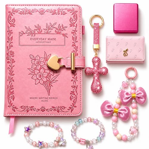Kiadneii Diary with Lock for Girls Cute Journal with Lock and Key 8PCS Diary Gift Set Birthday Gift Idea for Teen Girls Secret Lockable Diary Ideal Gifts for 8 9 10 11 12 13 14 Year Old Girls