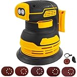 Brushless Random Orbital Sander for Dewalt 20V Battery, 5" Brushelss Electric Random Palm Sander with 20pcs 125mm Sandpaper, 3-Speed Rotation 8 Hole