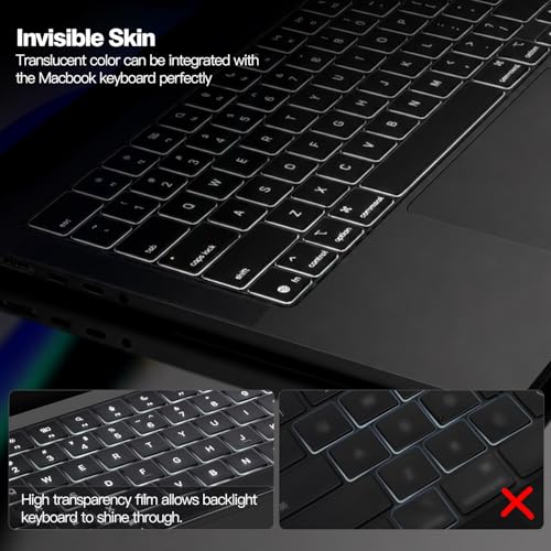 Image of Premium Keyboard Cover Protector for 2026 2025-2021 MacBook Pro 14 inch /16 inch M5 /M4 /M3 /M2 /M1 Pro /Max, MacBook Air 13 inch /15 inch M5-M2 Keyboard Skin Accessories, Translucent Black (US Layout)