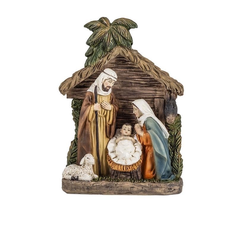 DRW Classic Mystery 1 Piece Mary with Child in Cradle Sheep and Portal Made of Resin Hand-Painted 11 x 15.5 cm