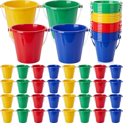 Didaey 24 Pcs Beach Bucket Sand Buckets Bulk for Kids 5 Inch Colorful Fun Plastic Pails and Sandcastle Mold for Toddler Summer Beach Birthday Party Favors Pool Play Castle Water (4 Colors)