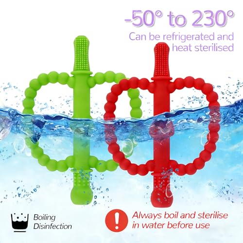 Image of Fu Store Hollow Teether Tube 2 Pack Apple Shape Chew Straw Sensory Toy for Infant Toddlers Silicone Tubes Teething Toys for Babies 0-6 0-12 0-36 Months Gifts Teething Relief Soothing Gums