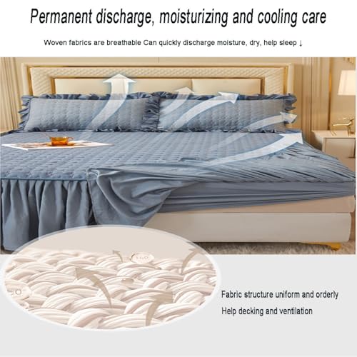 Falda de cama Queen de algodón transpirable gris oscuro para cubrir somier y almacenar 5
