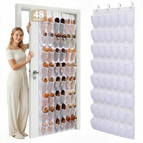 48-Pocket Ordovibe Over-the-Door Mesh Shoe Organizer (White) - image 1