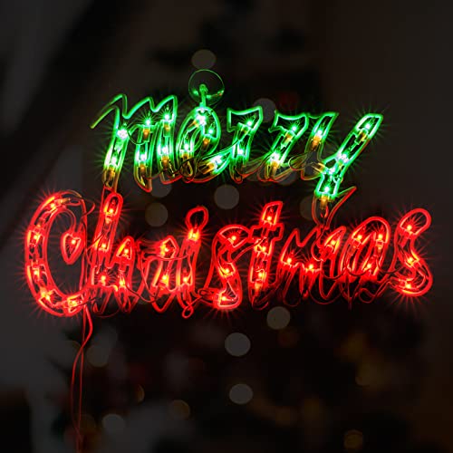 16Inch Merry Christmas Decoration Lights, Christmas Window Silhouette Lights, Double Side Sign Lamp Decoration for Holiday Indoor Wall Door Glass Decorations