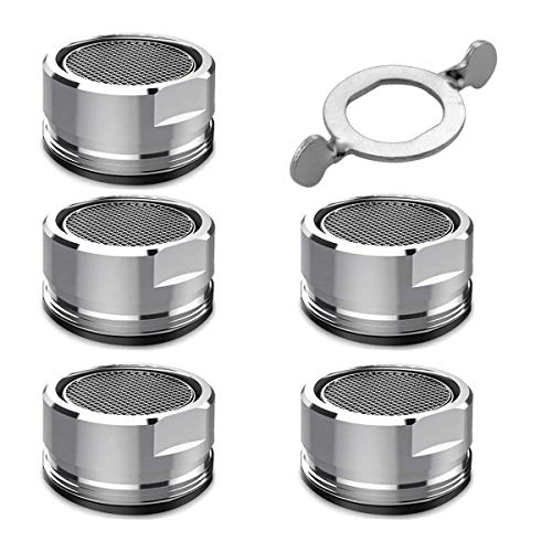 Aireador de chorro (5 unidades, M24, rosca exterior, boquilla mezcladora con filtro de acero inoxidable, incluye llave de boquilla mezcladora cromada)