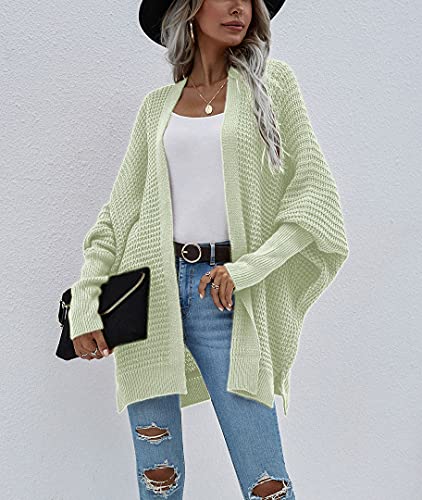 Image of Women's Waffle Cardigan Ribbed Cuffs Open Front Knit Sweater Batwing Long Sleeve Casual Loose Chunky Coat Outwear