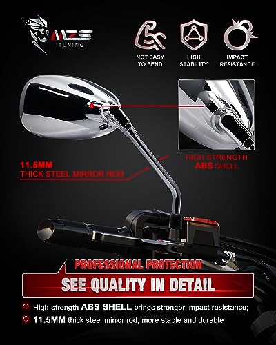Image of MZS Motorcycle Mirrors Chrome, Universal 10MM 8MM Rear View Side Mirror 360 Degree Adjustable Handlebar Compatible with Street Bike Cruiser Touring Chopper Scooter GY6