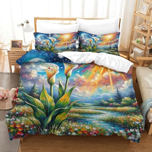 Housse de couette Calla Lily 3D microfibre douce anti-glissement