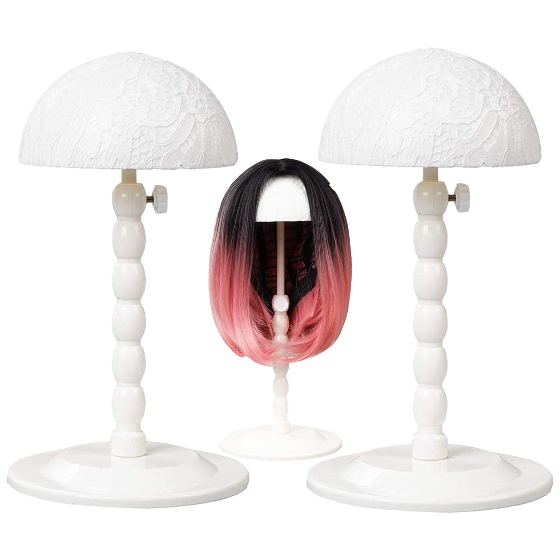 Youngther Lot de 2 supports de perruque pliables en plastique à hauteur réglable pour coiffer et sécher les cheveux