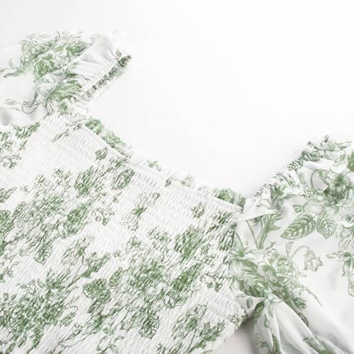 Image of Scarlet Darkness Floral Dress for Women Summer Puff Sleeve Square Neck A Line Flowy Wedding Guest Tea Party Dresses