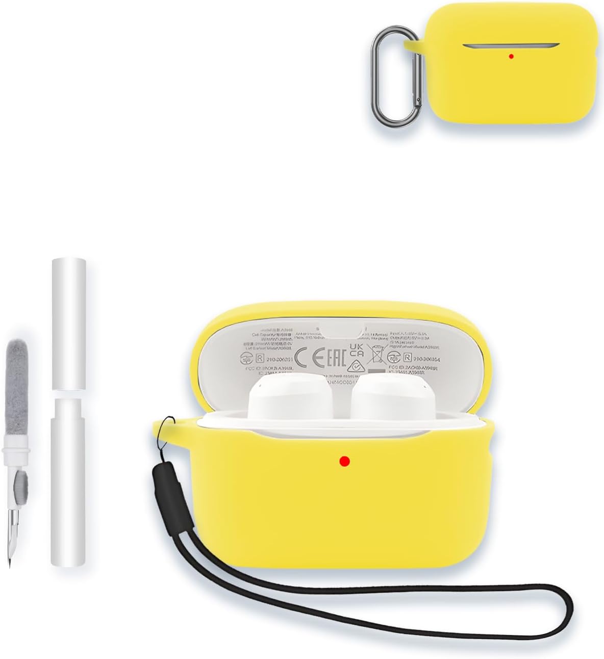Case for Soundcore by Anker A20i/A25i Earbuds, WUNIAK Soft Silicone Protective Portable Scratch Shock Resistant Shell with Cleaner Kit & Carabiner & Lanyard ,Yellow