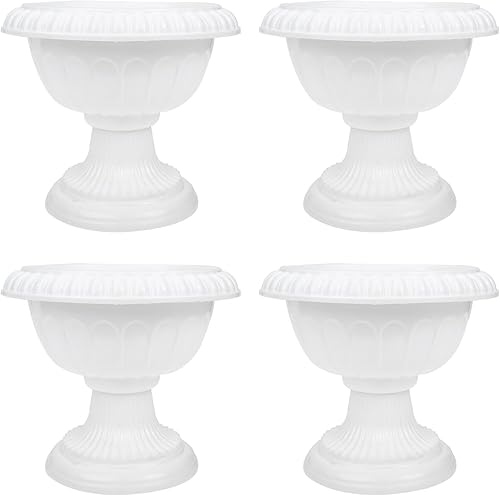 Cabilock Maceta clásica tradicional de 4 piezas, maceta de urna blanca, soporte desmontable para jardín, suculentas, contenedor frontal para porche,