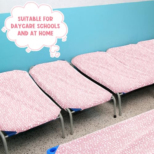 Image of Peryiter 6 Pcs Cot Sheets for Daycare Standard Size 24 inch x 51 inch Toddler Nap Mat Sheets Star Pattern with Corner Elastic Loops Breathable Bed Fitted Cot Crib for Preschool Child Kid Boy Girl (Pink)