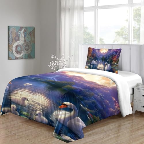 Parure de lit cygne 3D haut de gamme en microfibre douce 135x200cm