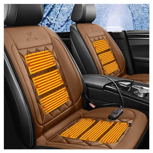 BesBet 12V Funda Calefactable Asiento Coche, Calentamiento RáPido, CóModo Y Transpirable, Antideslizante Cubre Asientos Delanteros Coche, Adecuado para Su Uso En El Coche,Brown