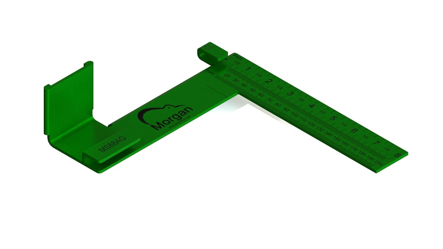 Kiwi Vision® Morgan Square Green 8-inch: Single Motion Measuring & Marking, Centerline Mark, Tongue is 1 1/2, Pencil Holder, 1 1/2 Mark for Openings, Imperial and Metrics, Tape Measure Mount