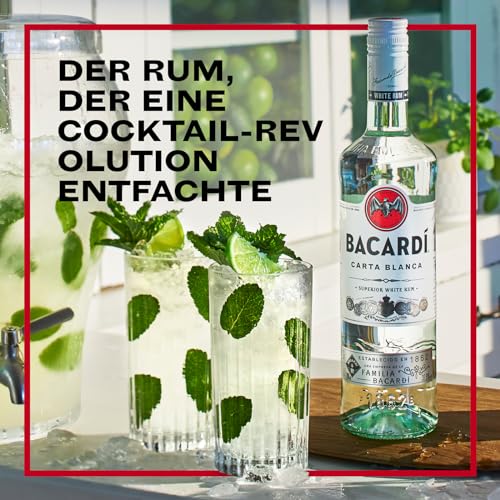 BACARDÍ Carta Blanca White Rum, 37,5% Vol., 150 cl/1.5 L, der legendäre weiße Karibik-Rum aus dem Hause BACARDÍ, perfekt für Cocktails