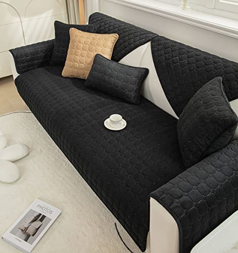Vctops Farmhouse Plaid Couch Sofa Cover Corduroy Non-Slip Sectional Couch Covers Sofa Slipcover For Dogs Cats Pet Love Seat Recliner Leather L Shaped, Armrest Backrest Cover (Black,36"X82") #TOP14