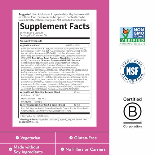 Image of Garden of Life Raw Probiotics Vaginal Care - 50 Billion CFU - 38 Probiotic Strains - Supports Vaginal & Urinary Tract Health* - 30 Vegetarian Capsules