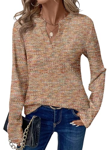 Image of Dokotoo Womens V Neck Long Sleeve Waffle Knit Tops Dressy Casual Sweater Fall Fashion 2026