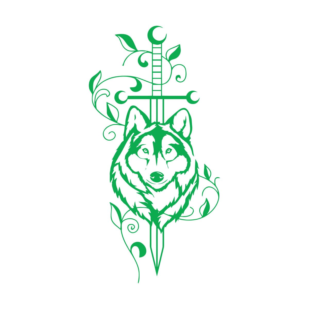 Engraving Stickers Sword Wolf Animal Predator Tribal 72x126.3cm Equipped with Transfer Film kit Extra Large Green