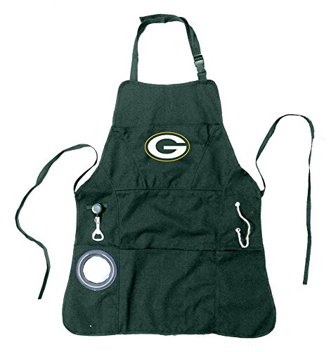 Team Sports America NFL Green Bay Packers Grill Chef Aprons for Men and Women with Pockets Adjustable Straps Bottle Opener and Insulated Beverage Holder Cooking Kitchen Apron