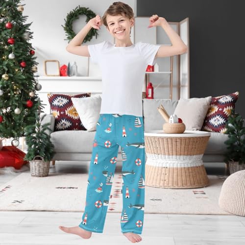 Boy's Pants Lovely Sea Creatures Blue Jogger Pants Elastic Waist Long Bottoms Trousers with Pockets 6-14Y2