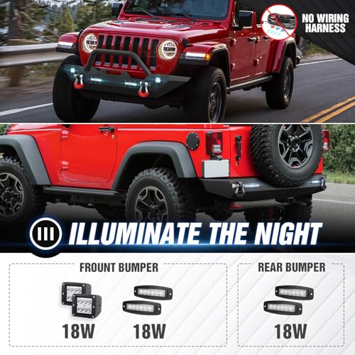 Image of for JK Front and Rear Bumpers Compatible with 2007 2008 2009 2010 2011 2012 2013 2014 2015 2016 2017 2018 Jeep Wrangler JK JKU with Winch Plate, Bull Bar, LED Lights, 2 inch Hitch Receiver & D-rings