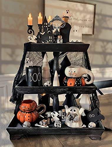 Large Rectangle Rustic Wood Three Tiered Tray, 3 Tier Serving For Coffee Bar, Kitchen Counter, Modern Farmhouse Table Decor, Cupcake Stand, Holiday - Felt Creative Home Goods (Black) With 3 Handles #TOP3