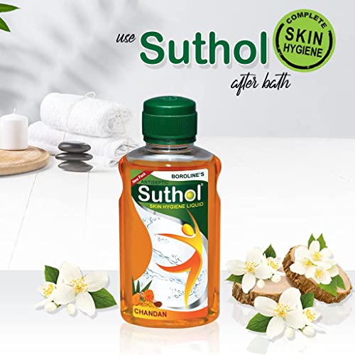 Image of BOROLINE's Suthol Active Neem 200 ml X 2 & Chandan 200 ml, Prevent Skin Irritations, Prickly Heat, Itching, Rashes, With Neem, Turmeric, Marigold (Pack of 3)