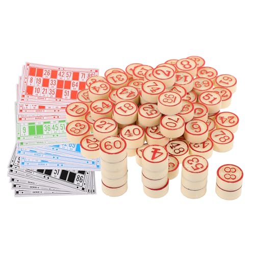 SKISUNO Juego de Bingo de Madera Cartones Numerados y Fichas Set Completo para Fiesta y Reunión Familiar Juguete Lógico y Divertido para Todas Las Edades