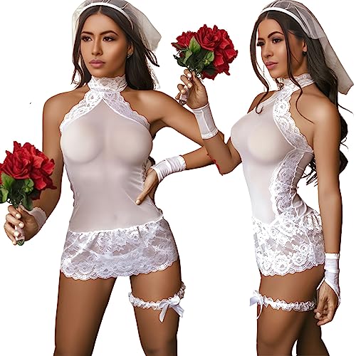 Fantasia Sensual Noiva Sedutora Sexy Lingerie Feminina Noivinha Completa Para Lua de Mel