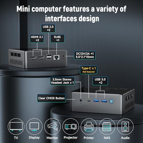 Image of Bmax Mini PC, Intel Twin Lake N150, 16GB RAM 512GB M.2 SSD (up to 3.6 GHz), Mini Desktop Computer, 4K Dual HDMI / USB3 / WiFi5 / Type C / BT5 RJ45 for Office, Business Small PC