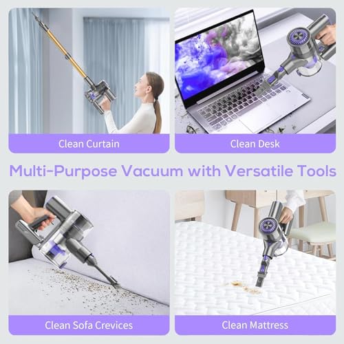 Image of Cordless Vacuum Cleaner, 6 in 1 Lightweight Stick Vacuum with Rechargeable Battery, Handheld Conversion, LED Headlights & 180 Swivel Brush, for Hardwood Floor Carpet Pet Hair Stairs Car(G-Purple)