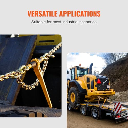 Image of VEVOR Chain and Binder Kit, 3 /8 inch-1 /2 inch Ratchet Load Binders 9200 lbs Working Load Limit, 3 /8 inch x 10' G80 Chains with Grab Hooks, Ratchet Binders and Chains for Truck, Tie Down, Hauling, Towing, 2 Set